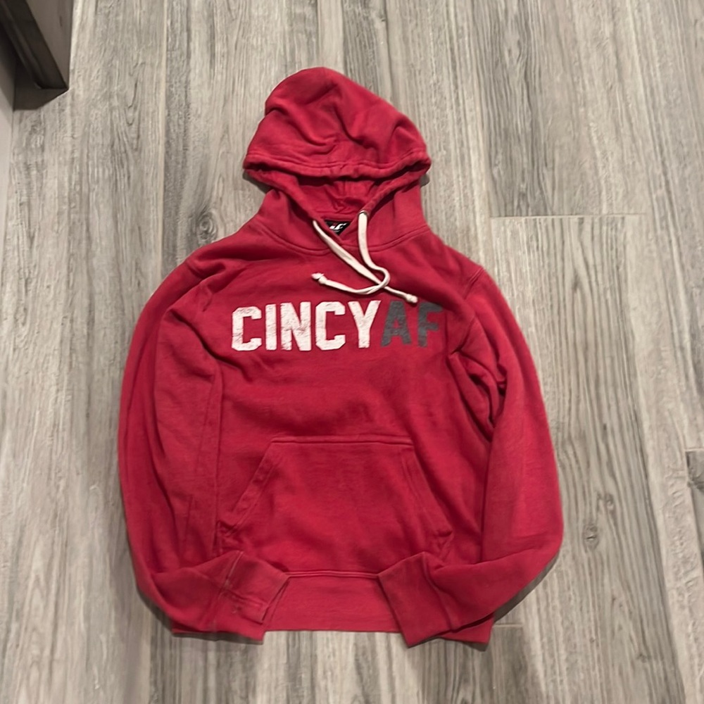 Cincy AF J. America small red sweatshirt.